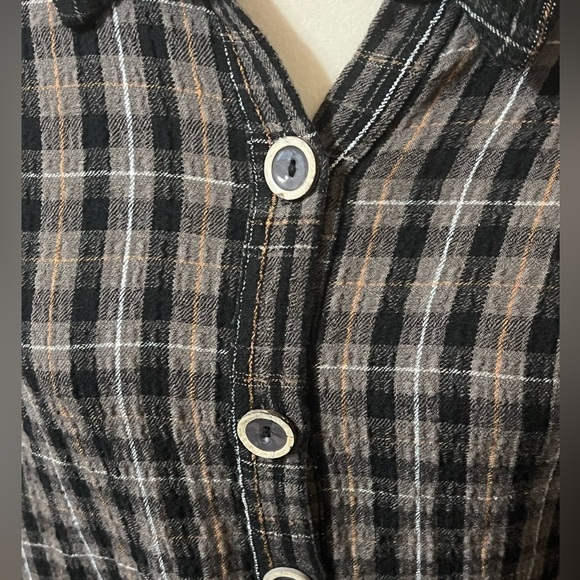 Habitat Women Autumn Plaid Mix Ruched Sleeve Jacket Sz S Brown Button Up P2P 22 - Picture 4 of 8